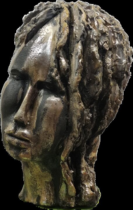 Sculpture titled "visage mélancolie" by Martis, Original Artwork, Ceramics