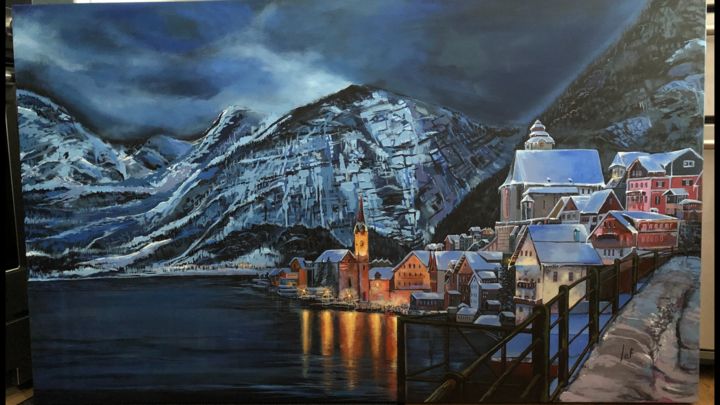 Painting titled "Hallstatt" by Mario Lafleur, Original Artwork, Acrylic