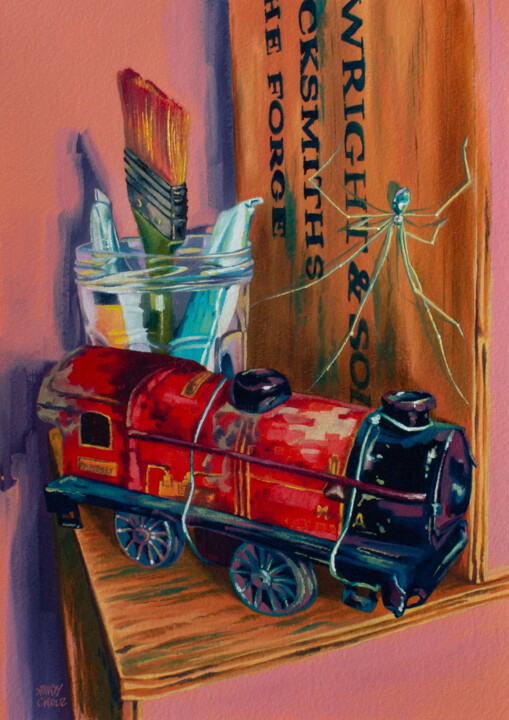 Картина под названием "La locomotive et l’…" - Marty Crouz, Подлинное произведение искусства, Масло