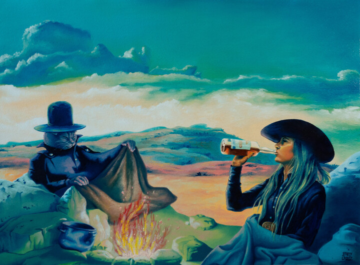 Painting titled "Le nouveau western" by Marty Crouz, Original Artwork, Oil