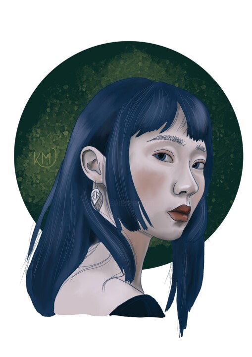 Digital Arts titled "Blue Moon Girl" by Martyna Kopczak (M-art), Original Artwork, Digital Painting