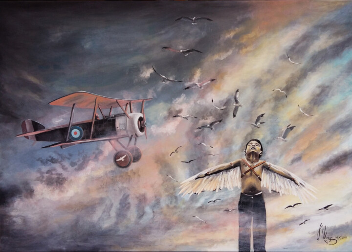 Painting titled "I wish I could fly" by Martyna Mączka, Original Artwork, Acrylic