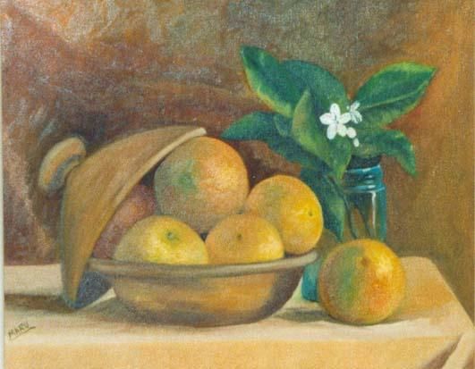 Painting titled "Bodegón con naranjas" by Mª Antonia Sanchez, Original Artwork