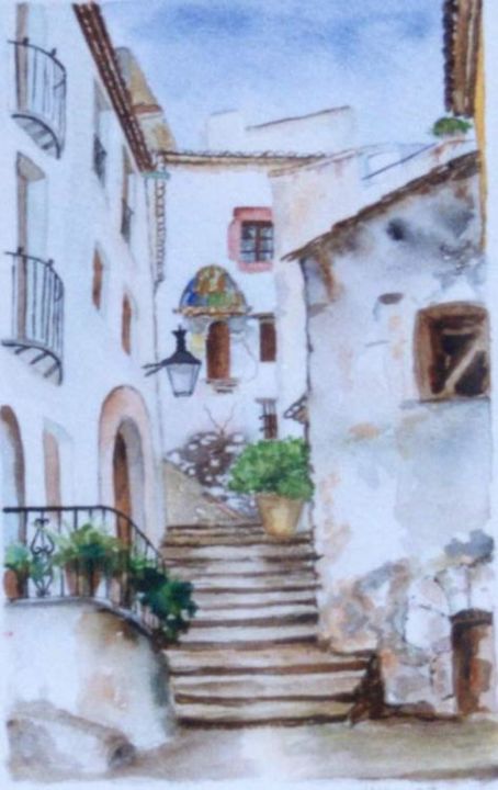 Painting titled "calle tipica" by Mª Antonia Sanchez, Original Artwork