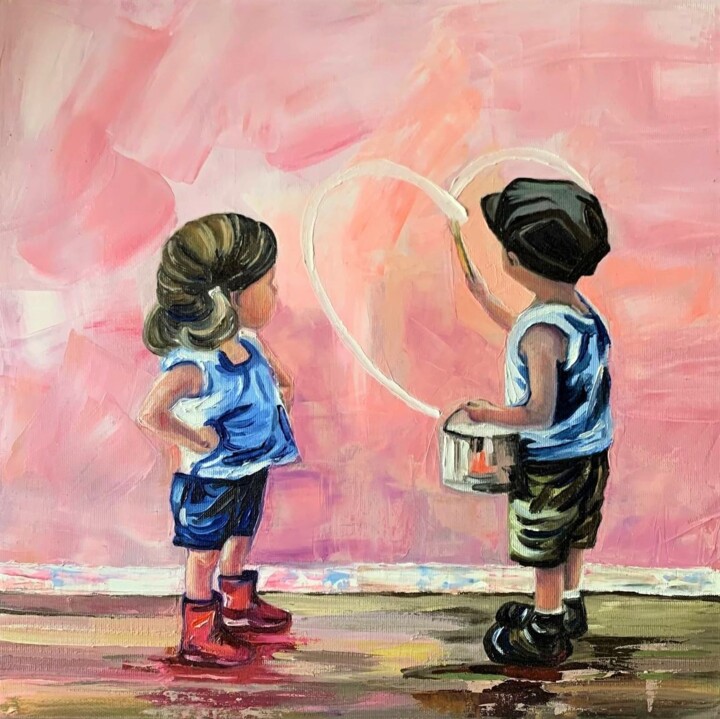 绘画 标题为“Children about Love…” 由Marusja Kotiuzhynska, 原创艺术品, 油 安装在木板上