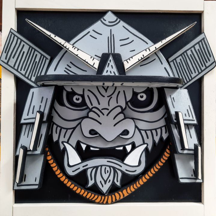 Sculpture titled "Samurai MASK" by Marina Boiko, Original Art, Wood