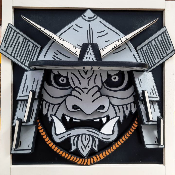 Sculpture titled "Samurai MASK" by Marina Boiko, Original Artwork, Wood