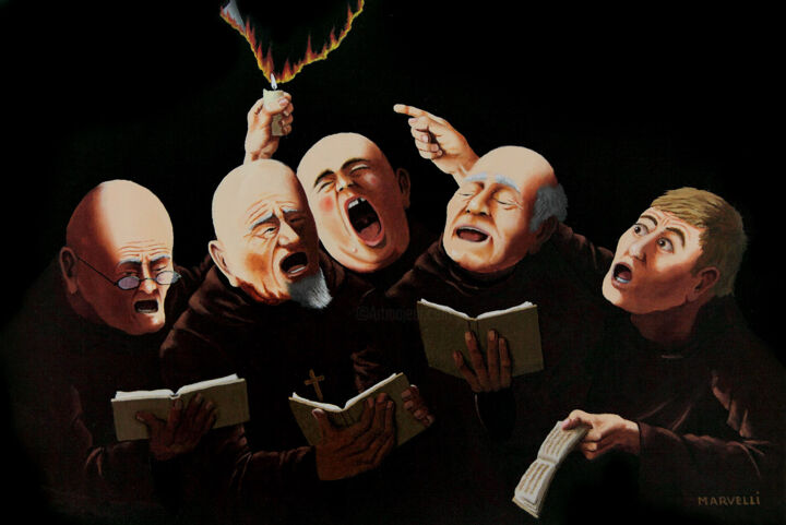 Painting titled "Chanting their pray…" by Marvelli, Original Artwork, Oil Mounted on Aluminium
