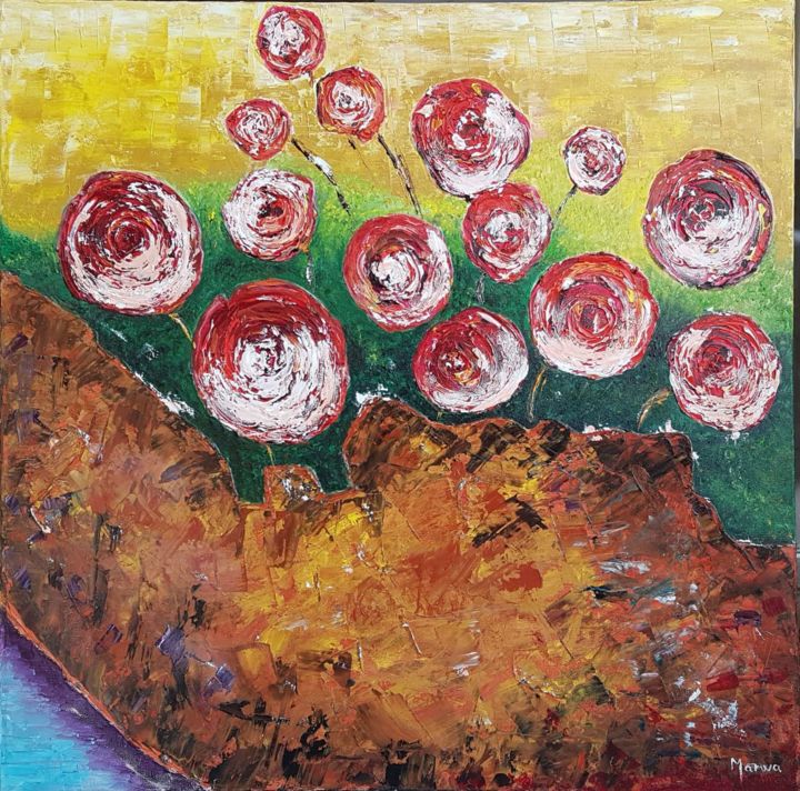 Painting titled "Flowerbomb" by Marwa Kabbani, Original Artwork