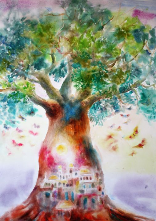 "L'arbre lumière" başlıklı Tablo Marwanart tarafından, Orijinal sanat, Suluboya