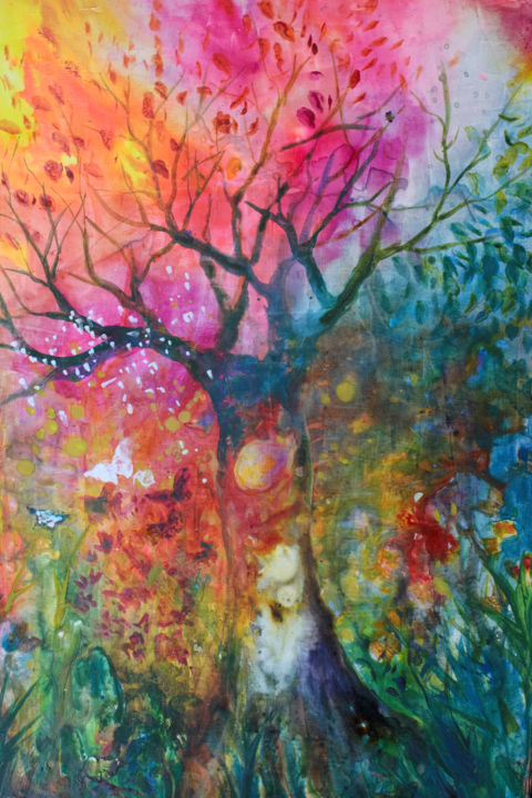 Pintura intitulada "L'arbre lumière 05" por Marwanart, Obras de arte originais, Tinta