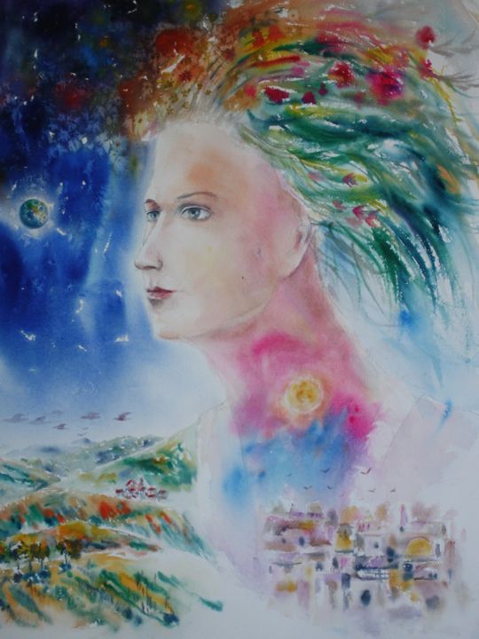 Peinture intitulée "Rêver l'impossible…" par Marwanart, Œuvre d'art originale, Aquarelle