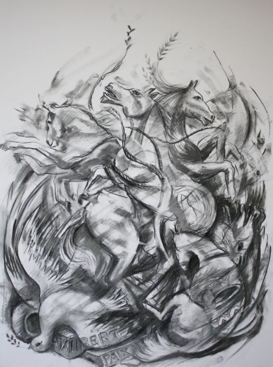 Drawing titled "La lutte pour la li…" by Marwanart, Original Artwork, Pencil