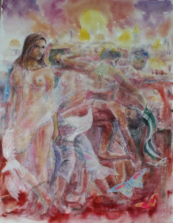 Painting titled "L'aube de la liberté" by Marwanart, Original Artwork