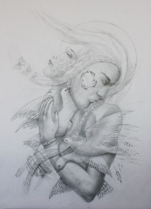 图画 标题为“Etreinte” 由Marwanart, 原创艺术品, 铅笔