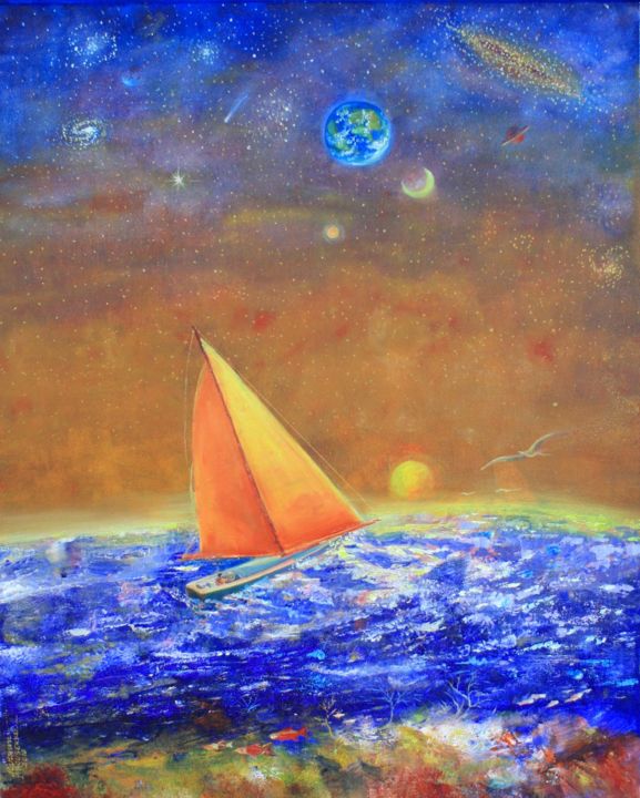 Painting titled "Bateau ivre d'unive…" by Marwanart, Original Artwork, Oil