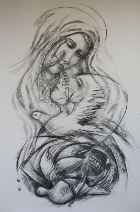 Drawing titled "Etreinte" by Marwanart, Original Artwork, Pastel