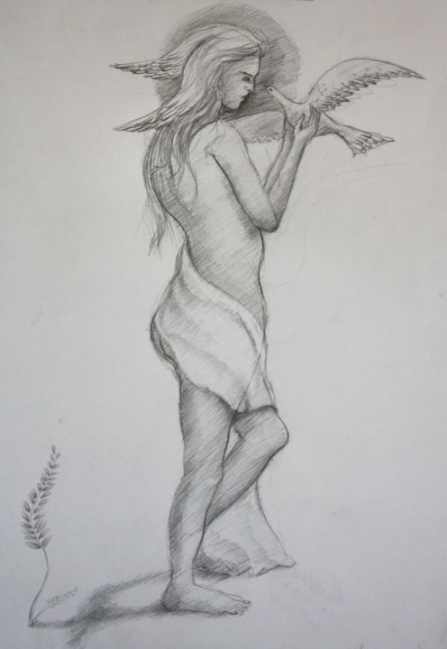 Drawing titled "Etreinte" by Marwanart, Original Artwork, Pencil