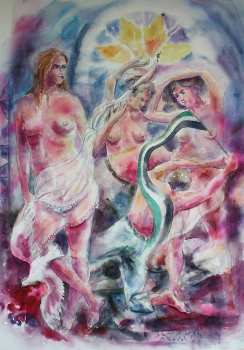 Peinture intitulée "La lutte pour la li…" par Marwanart, Œuvre d'art originale, Aquarelle