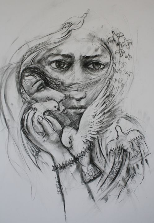 Drawing titled "Défi" by Marwanart, Original Artwork, Charcoal