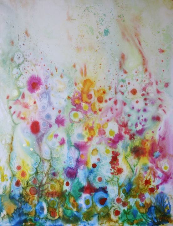 Картина под названием "Etude florale libre…" - Marwanart, Подлинное произведение искусства, Чернила
