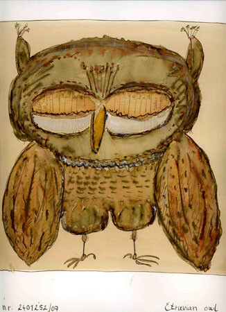Pittura intitolato "A big Etruvian Owl" da Marwin Lee Beck, Opera d'arte originale