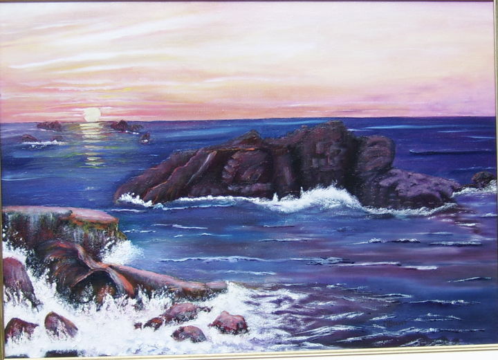 Painting titled "LA BAIE DE MORLAIX" by Maryvonne Charvet, Original Artwork, Oil Mounted on Wood Stretcher frame