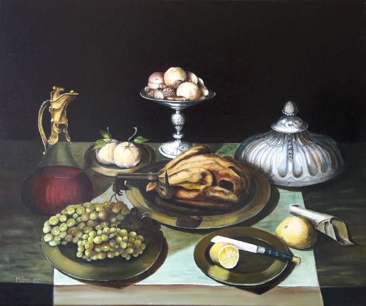 Peinture intitulée "ARTS DE LA TABLE" par Maryvonne Charvet, Œuvre d'art originale, Huile