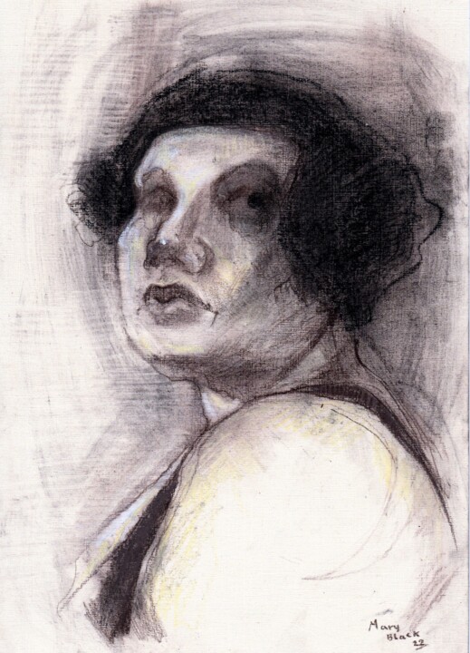 Drawing titled "Portrait of a woman" by Mary Black, Original Artwork, Pastel