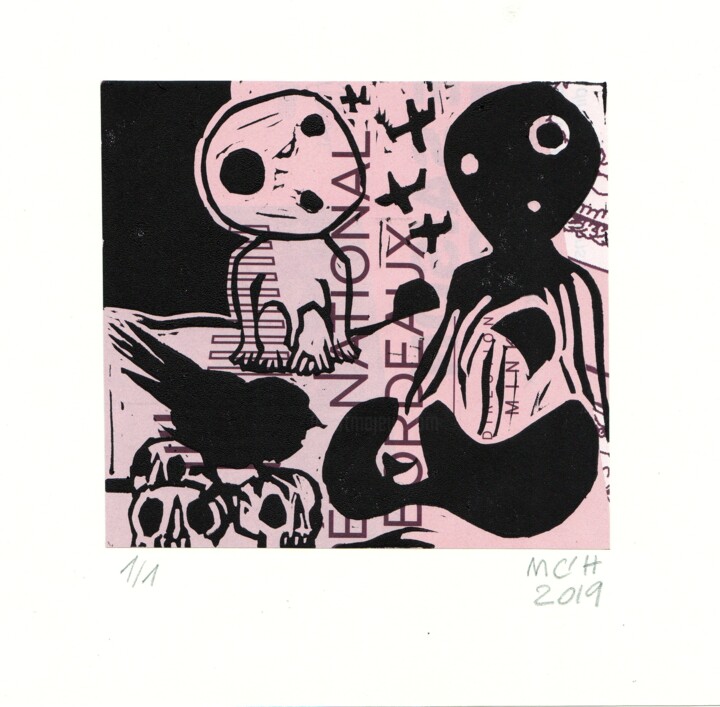Gravures & estampes intitulée "animo-serie-2019-20…" par Mary Calloc'H, Œuvre d'art originale, Linogravures