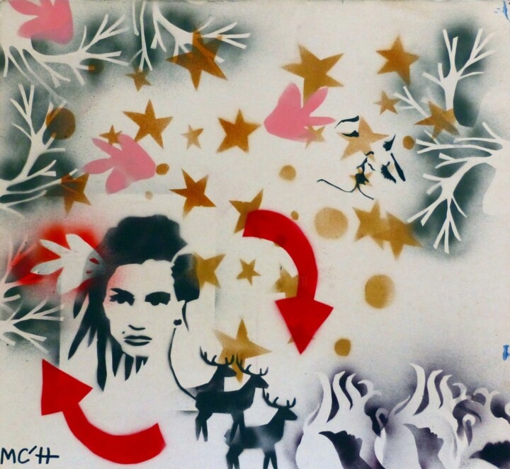 Painting titled "pochoir-sur-carton-…" by Mary Calloc'H, Original Artwork, Spray paint