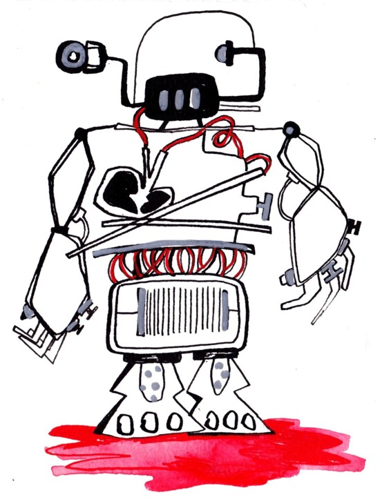 Disegno intitolato "serie-robot-001-201…" da Mary Calloc'H, Opera d'arte originale, Inchiostro