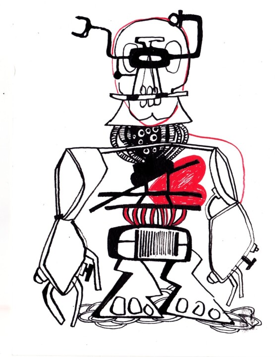 Drawing titled "serie-robot-002-201…" by Mary Calloc'H, Original Artwork, Ink