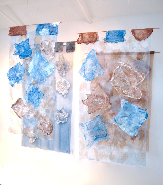 Textile Art titled "Winter Landscape" by Mary Downe, Original Artwork, Fabric Mounted on Metal