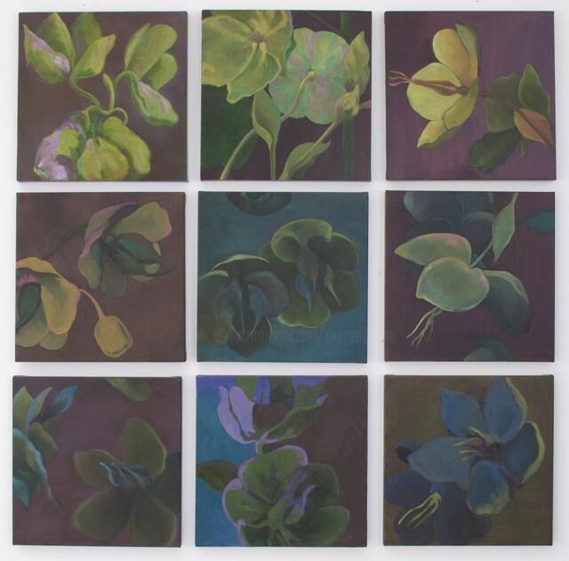 Painting titled "Hellebores" by Mary Downe, Original Artwork