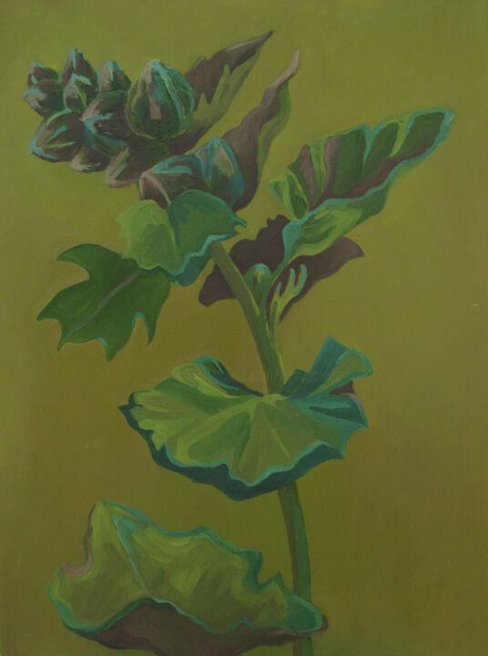 Painting titled "Hollyhock II" by Mary Downe, Original Artwork, Oil