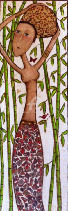 Malerei mit dem Titel "Dans les bambous" von Mary Larsson, Original-Kunstwerk, Öl