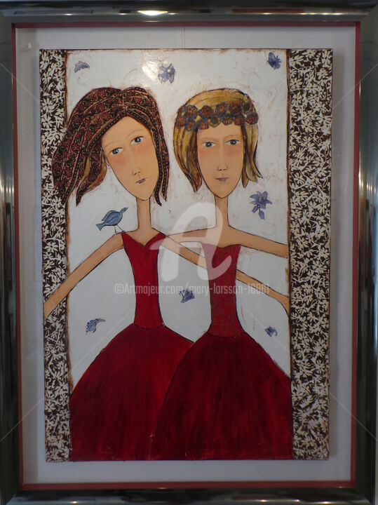 Painting titled "Les filles aux robe…" by Mary Larsson, Original Artwork, Oil
