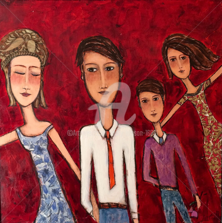 Painting titled "Portrait de famille" by Mary Larsson, Original Artwork, Acrylic