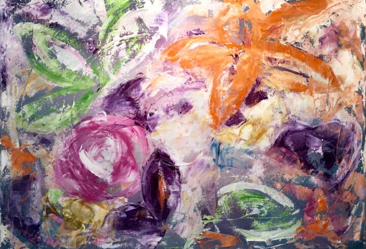 Painting titled "Loveflowers" by Mary Larsson, Original Artwork, Acrylic