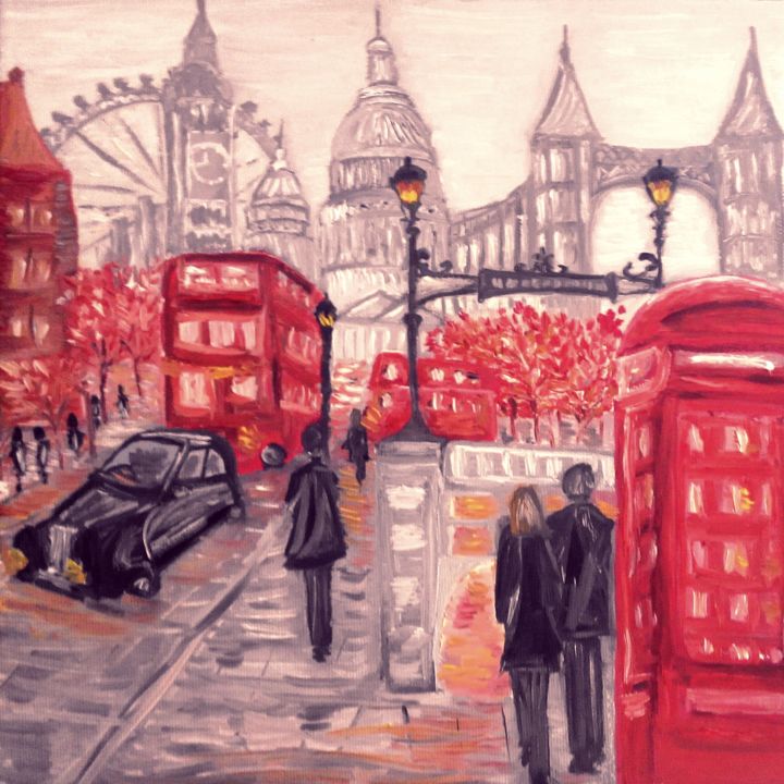 Painting titled "Shades of London" by Marina Marchenko, Original Artwork, Oil