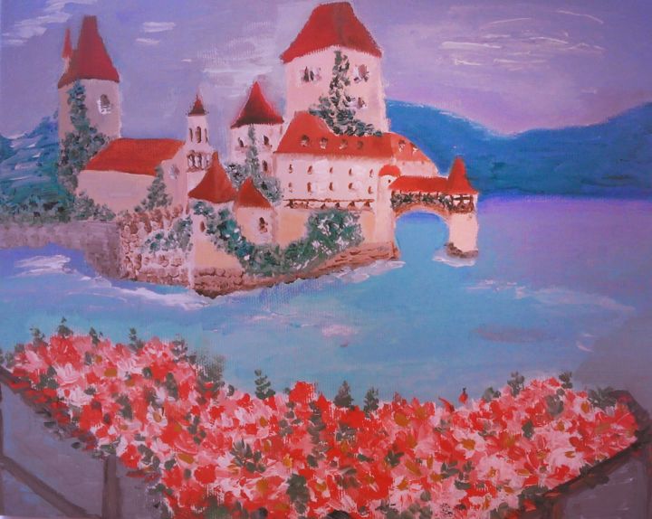 Painting titled "Château de Chillon" by Marina Marchenko, Original Artwork, Oil