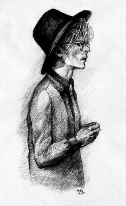 Σχέδιο με τίτλο "David Bowie ziggy" από Mary Telford, Αυθεντικά έργα τέχνης, Στυλό