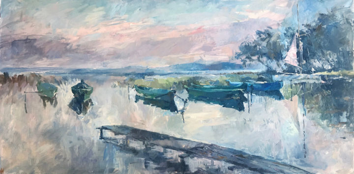 Painting titled "Morning, 6 a.m" by Maria Woroby, Original Artwork, Oil