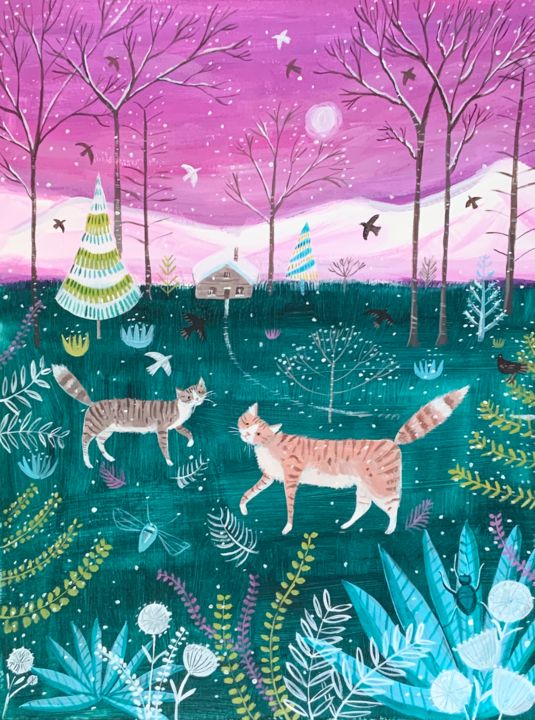 Картина под названием "Cat walk in winter" - Mary Stubberfield, Подлинное произведение искусства, Акрил