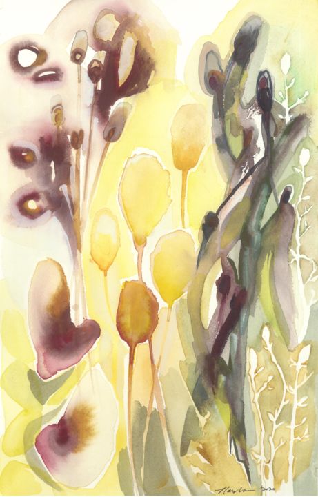 Painting titled "Mai à l'extérieur" by Mary Wees, Original Artwork, Watercolor