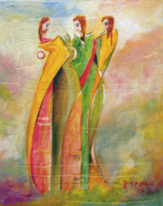 Peinture intitulée "TROIS GRÂCES 2" par Yorgos Maryelis, Œuvre d'art originale, Acrylique