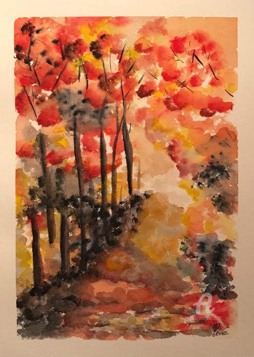 Peinture intitulée "Balade d’automne" par Mary-Eve Ignatowicz, Œuvre d'art originale, Aquarelle