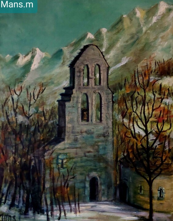 Schilderij getiteld "La chapelle des Tem…" door Maryfrance Dequidt-Mans (MANS.m), Origineel Kunstwerk, Olie