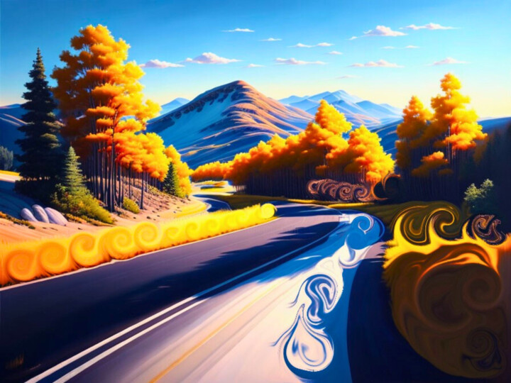 Digitale Kunst mit dem Titel "Quiet roads" von Mary Gov, Original-Kunstwerk, KI-generiertes Bild